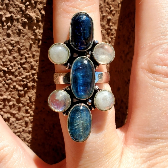New Kyanite & Rainbow Moonstone 925 Silver Ring. - Picture 4 of 11